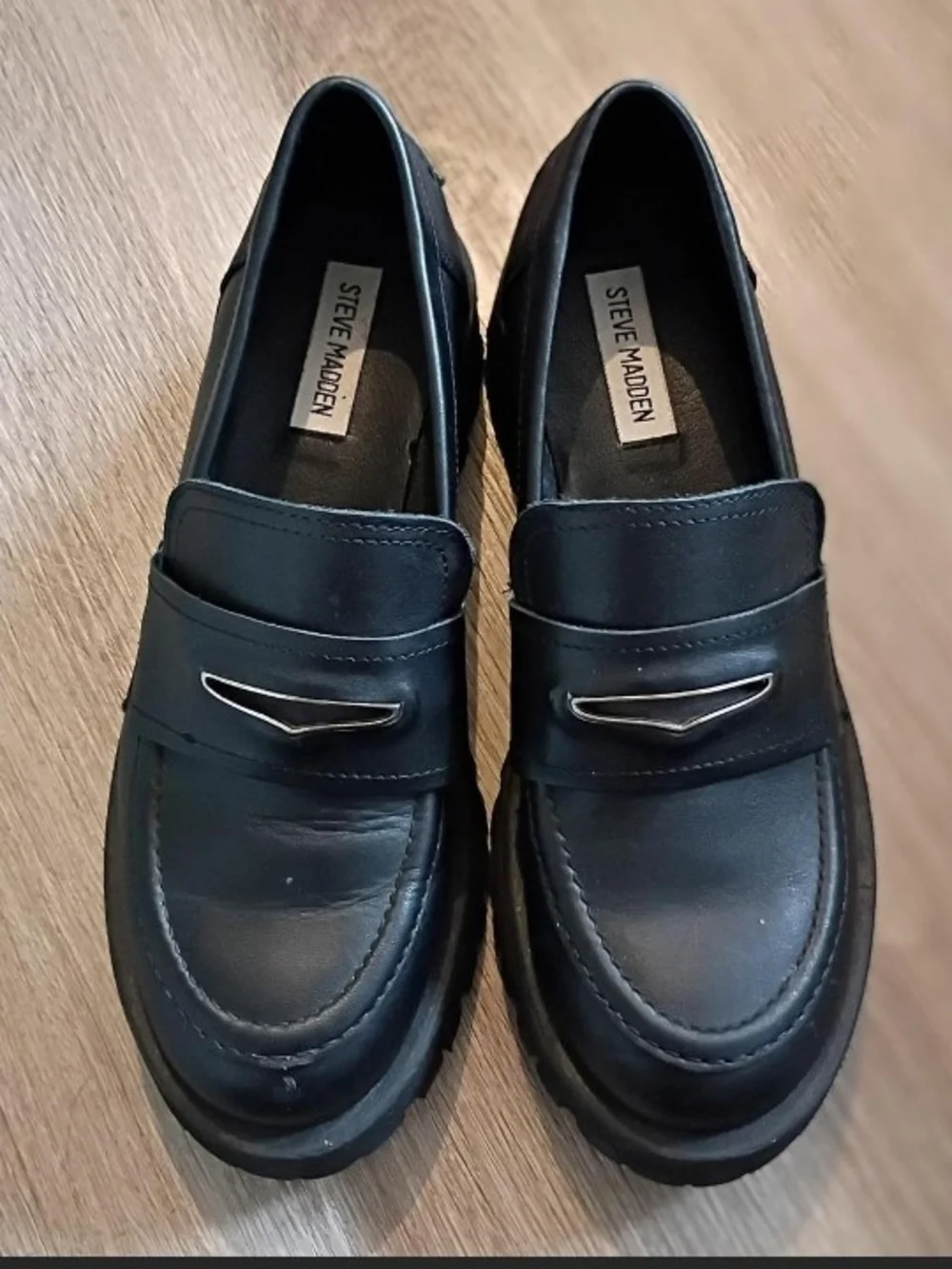 Steve Madden Black Chunky Sole Penny Loafers